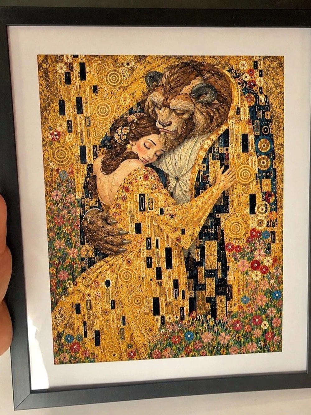 Framed Beauty and the Beast Klimt-Style Art Print 10x 12